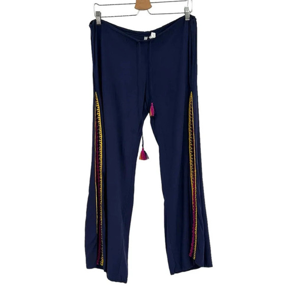 BECCA by Rebecca Virtue Split Leg Cover Up Pants Navy Blue Crochet Size Medium‎ - Picture 1 of 8